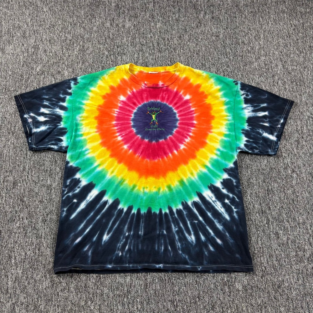 Vintage Y2K Skater Rainforest Cafe Downtown Disney Rainbow Tie Dye T-Shirt XL